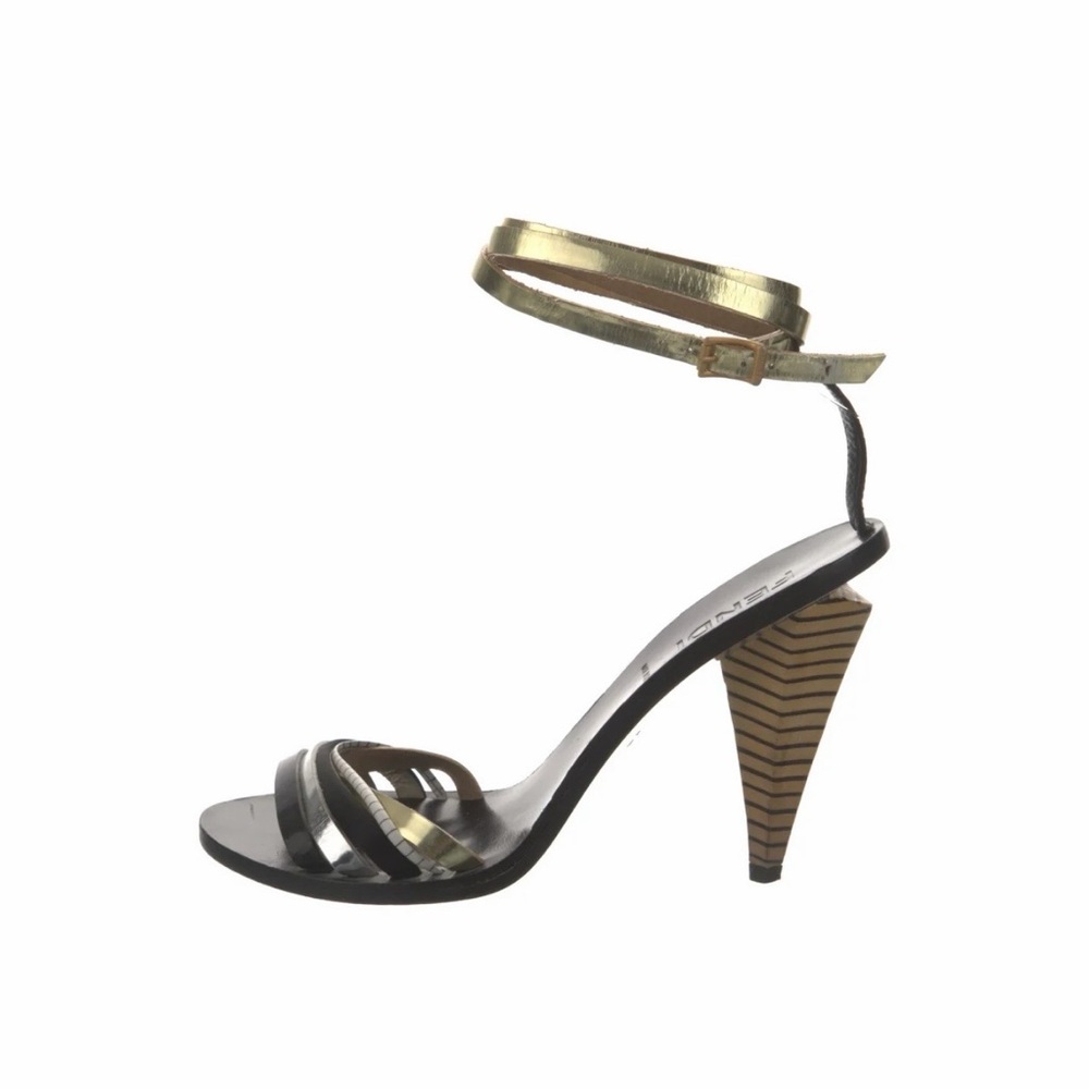 Fendi Black and Gold Strappy Heels